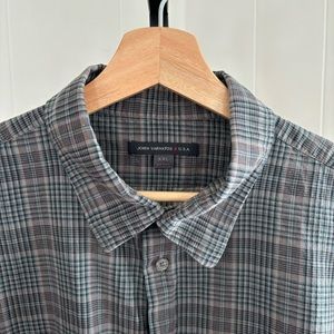 John Varvatos Gray Blue Plaid Long Slv Button Up Slim Fit Cotton Shirt Men XXL